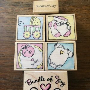 Wood mounted Baby theme rubber stamps lot of 6